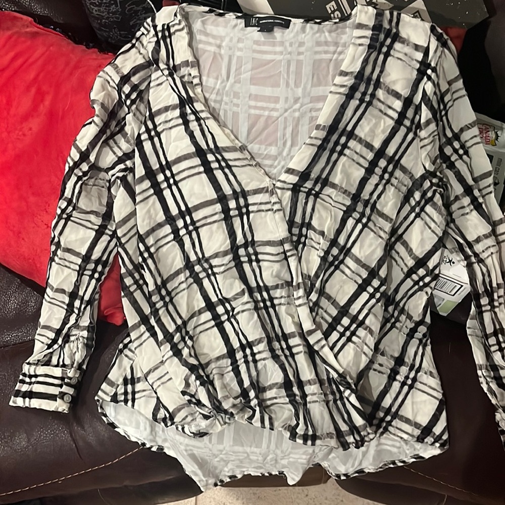 INC women’s long sleeve plaid blouse